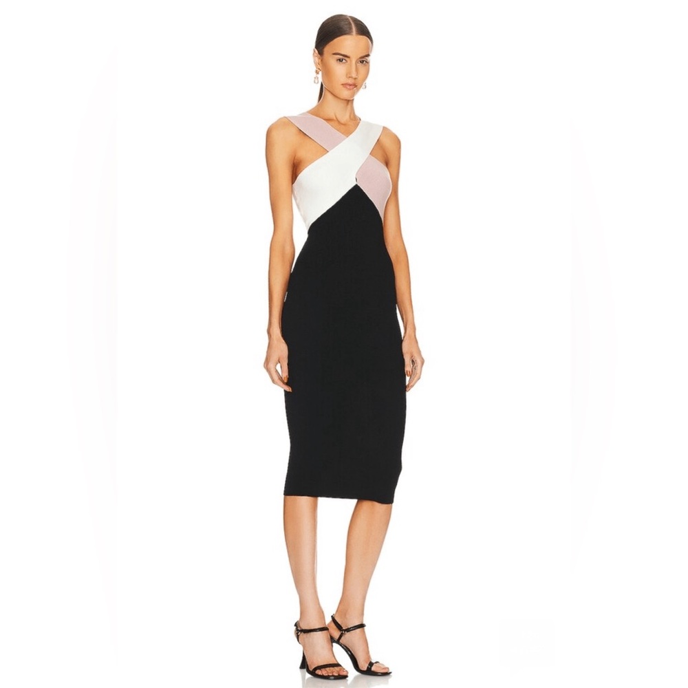 LE SUPERBE Drinks On You Cross-Strap Black, White & Blush Bodycon Dress XS - Picture 4 of 10
